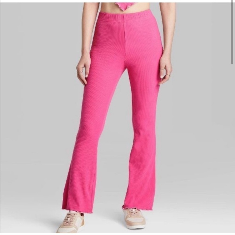 NWT Wild Fable Berry Pink Ribbed High-rise Flare Pants